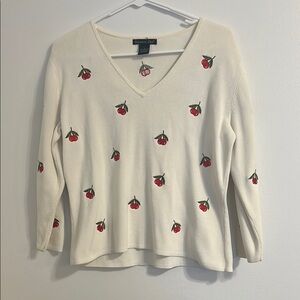 Vintage Eagels eye Charming Cherry Embroidered Sweater